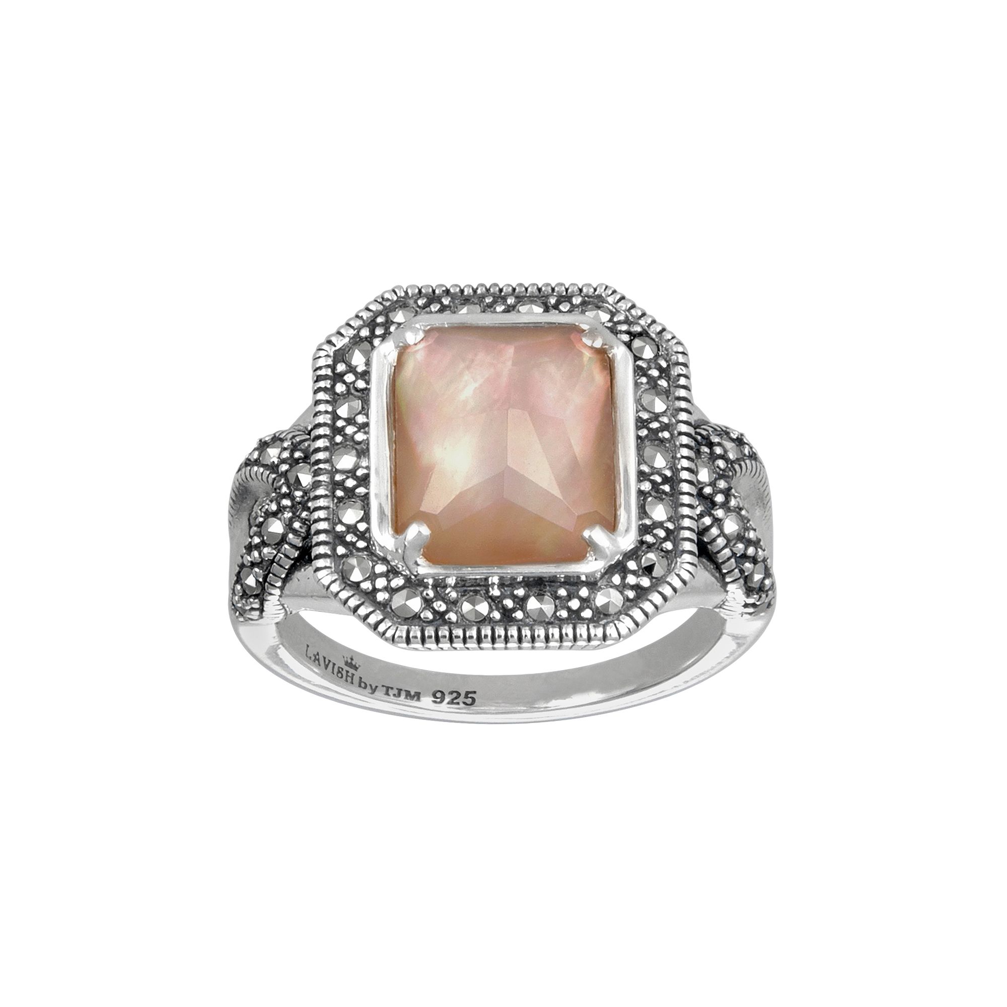 Diamond Splendor Sterling Silver Mother-of-Pearl & Crystal Doublet Ring, Wo