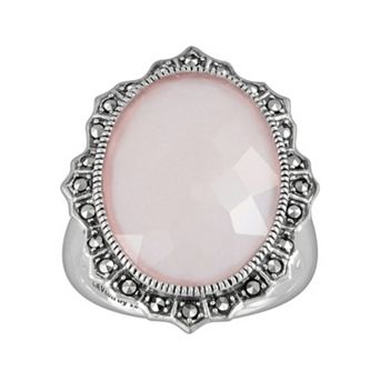 Lavish by TJM Sterling Silver Pink Chalcedony Ring - Made with Marcasite