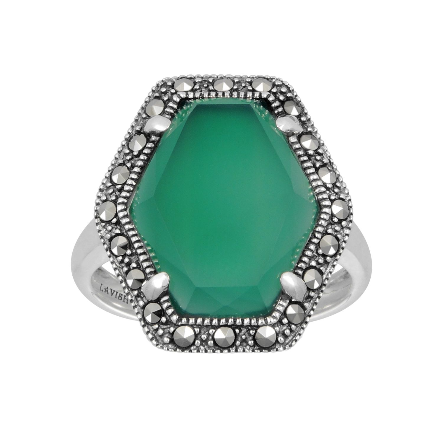Image for Lavish by TJM Sterling Silver Green Chalcedony Ring - Made with Swarovski Marcasite at Kohl's.