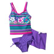 NWT KOHLS ZEROXPOSUR 3-PC ORANGE BLACK AQUA BIKINI TANK SWIMSUIT SET  TROPICAL 12