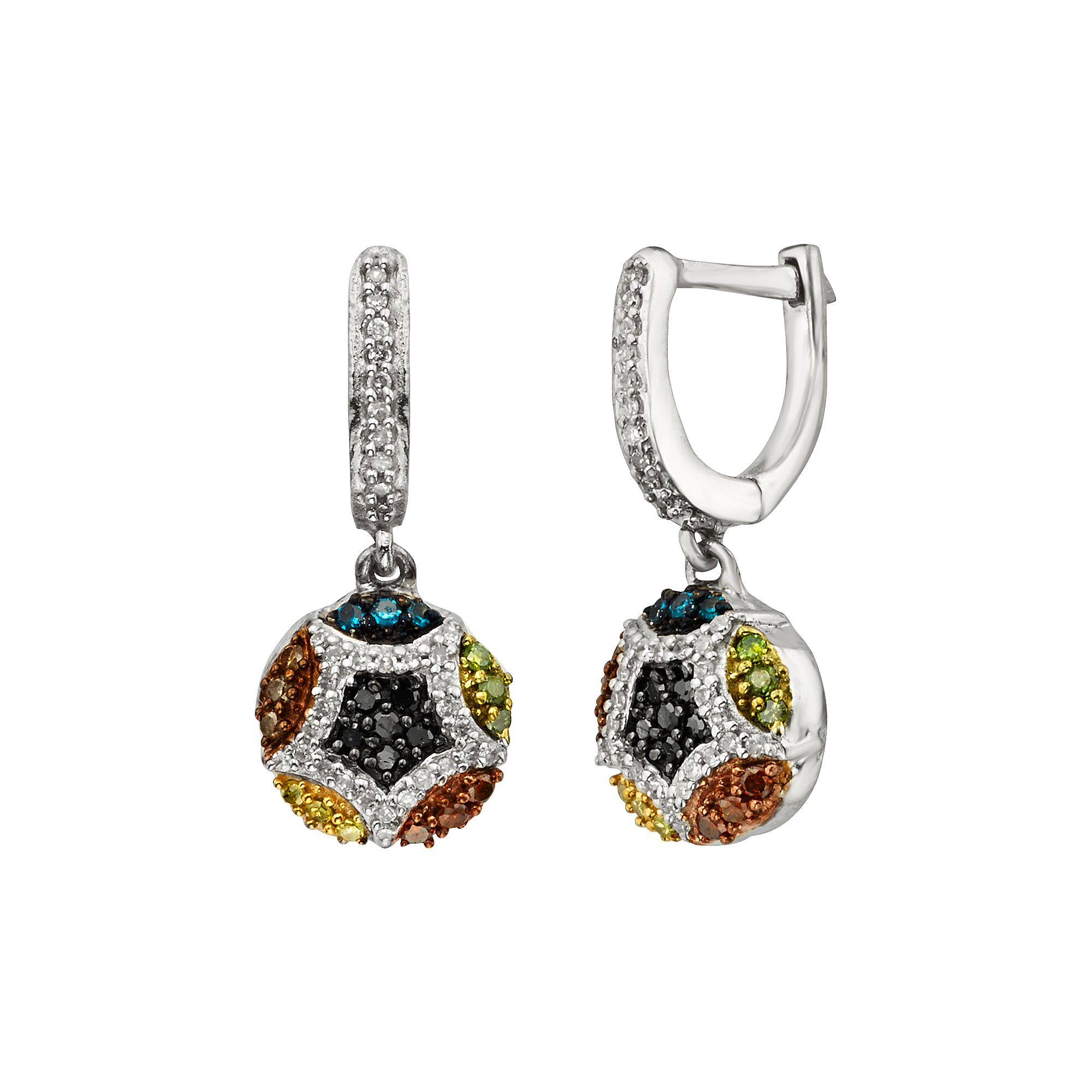 Jewelexcess Sterling Silver Seven-Tone 1/2-ct. T.W. Diamond Cluster Drop Ea