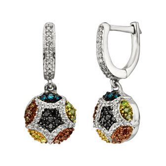 Jewelexcess Sterling Silver Seven-Tone 1/2 ct T.W. Diamond Cluster Drop Earrings