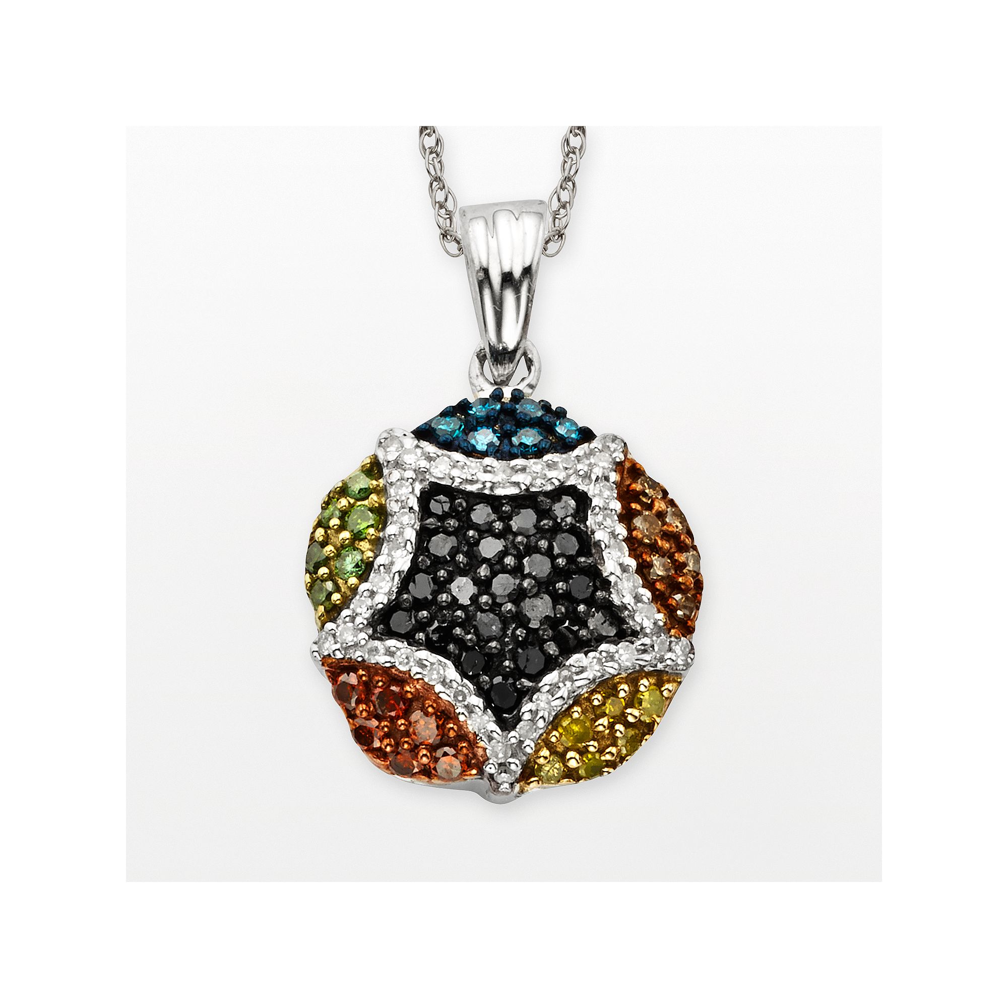 Jewelexcess Sterling Silver Seven-Tone 1/2-ct. T.W. Diamond Cluster Pendan