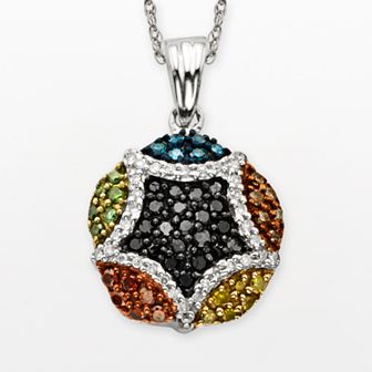 Jewelexcess Sterling Silver Seven-Tone 1/2 ct T.W. Diamond Cluster Pendant