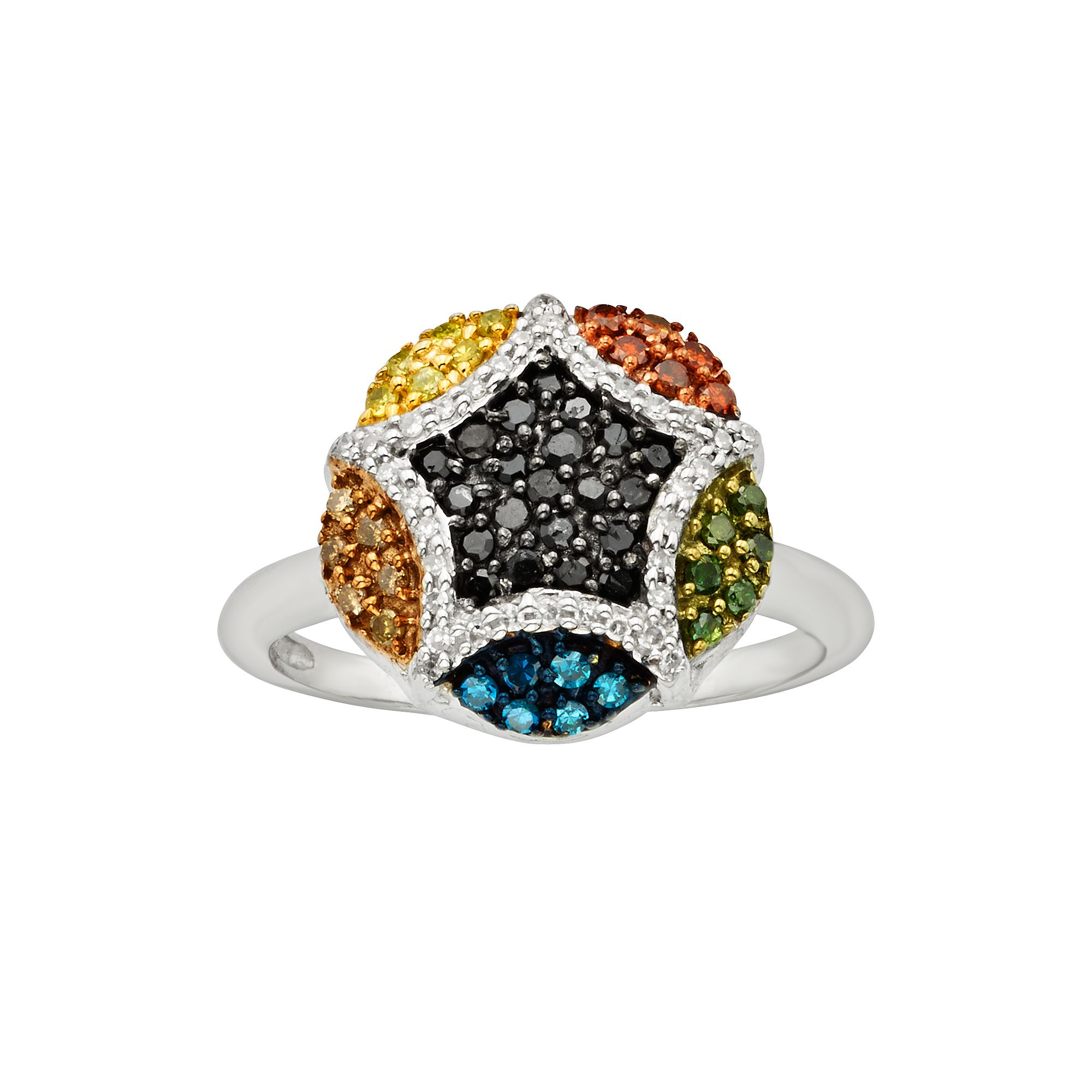 Jewelexcess Sterling Silver Seven-Tone 1/2-ct. T.W. Diamond Cluster Ring, W