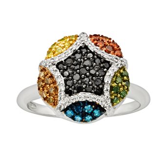 Jewelexcess Sterling Silver Seven-Tone 1/2 ct T.W. Diamond Cluster Ring