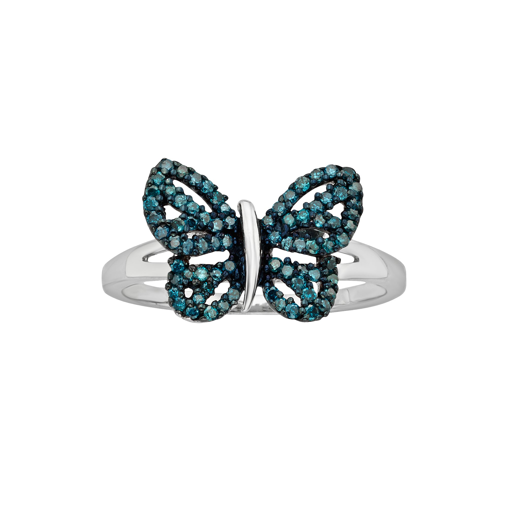 Jewelexcess Sterling Silver Two-Tone 1/4-ct. T.W. Blue Diamond Butterfly Ri