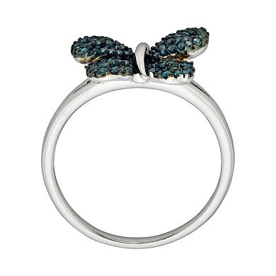 Jewelexcess Sterling Silver Two-Tone 1/4-ct. T.W. Blue Diamond Butterfly Ring