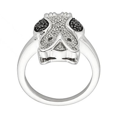 Jewelexcess Sterling Silver Two-Tone 1/4-ct. T.W. Black and White Diamond Owl Ring
