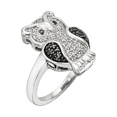 Jewelexcess Sterling Silver Two-Tone 1/4-ct. T.W. Black and White Diamond Owl Ring