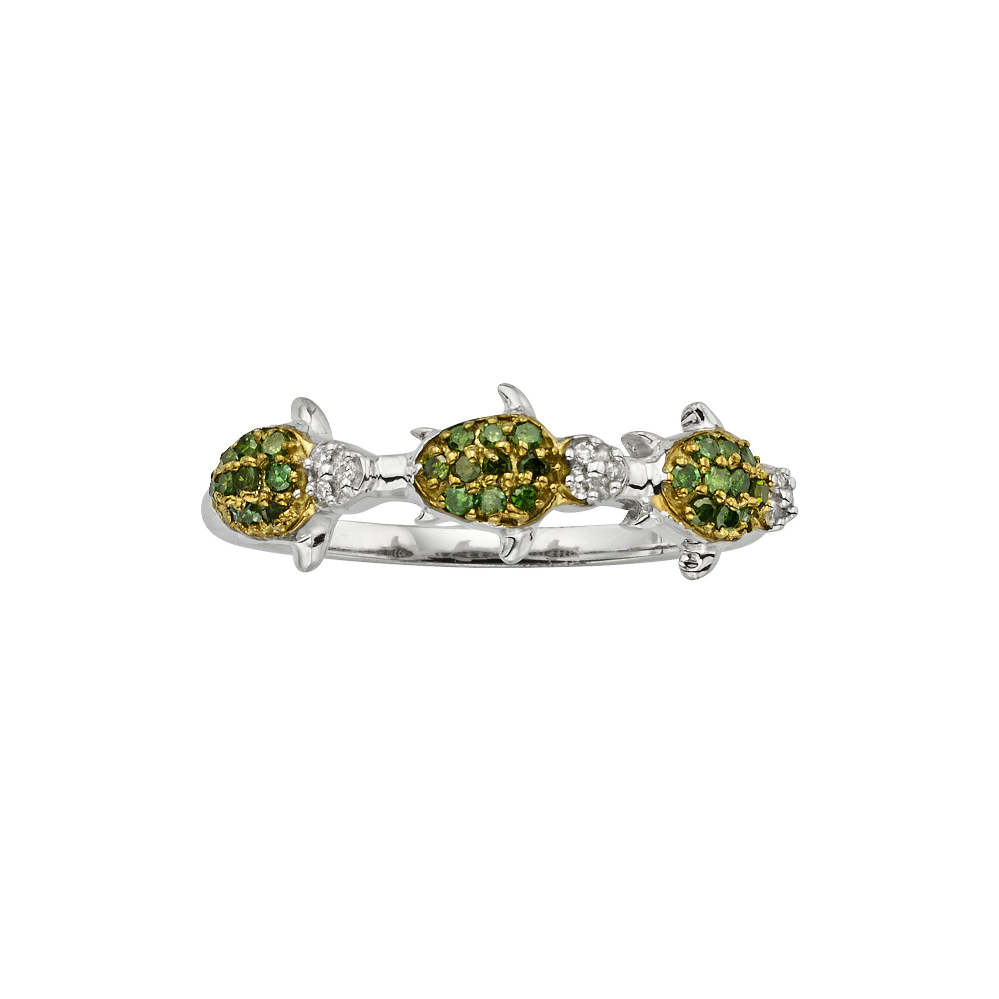 Jewelexcess Sterling Silver Two-Tone 1/4-ct. T.W. Green and White Diamond T