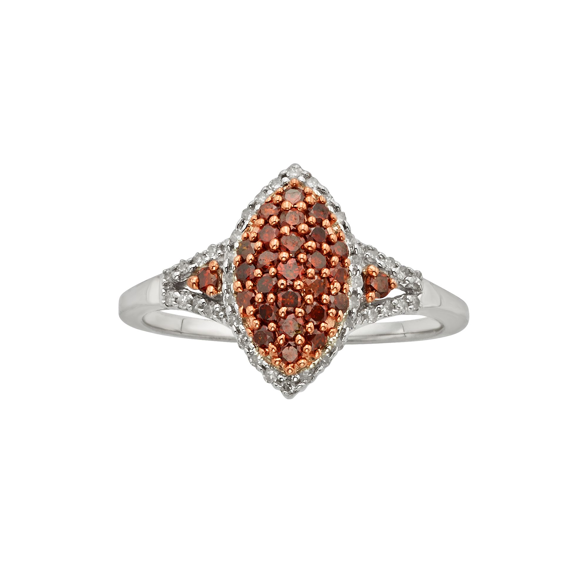 Jewelexcess Sterling Silver Two-Tone 1/2-ct. T.W. Red and White Diamond Mar