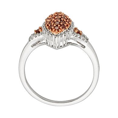 Jewelexcess Sterling Silver Two-Tone 1/2-ct. T.W. Red and White Diamond Marquise Ring