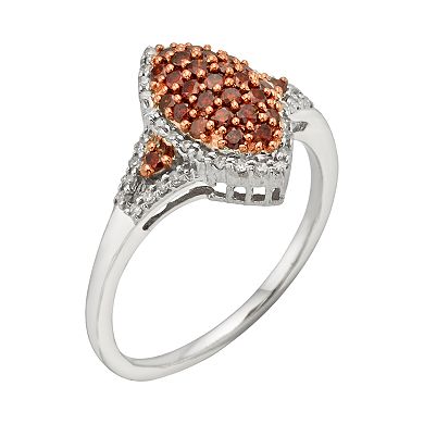 Jewelexcess Sterling Silver Two-Tone 1/2-ct. T.W. Red and White Diamond Marquise Ring