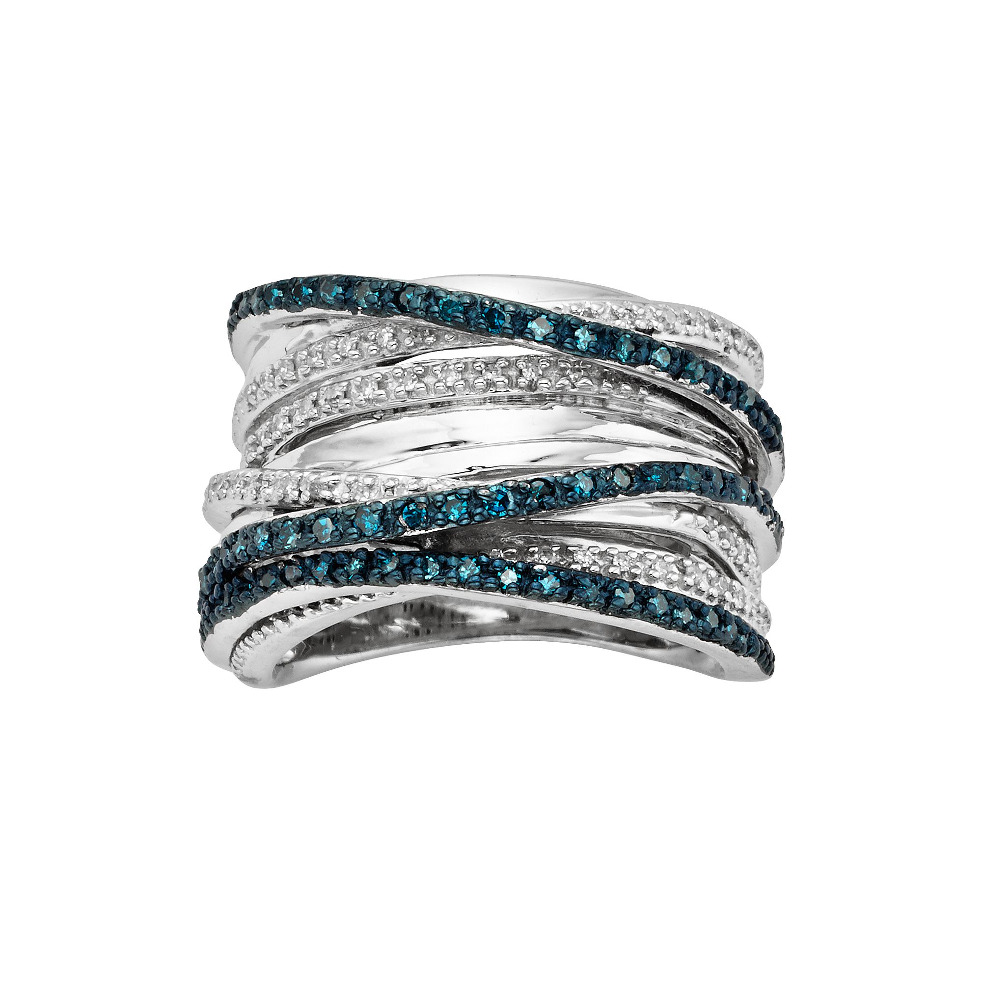 Jewelexcess Sterling Silver Two-Tone 1/2-ct. T.W. Blue and White Diamond Or