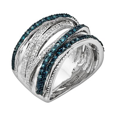 Jewelexcess Sterling Silver Two-Tone 1/2-ct. T.W. Blue and White Diamond Orbit Ring