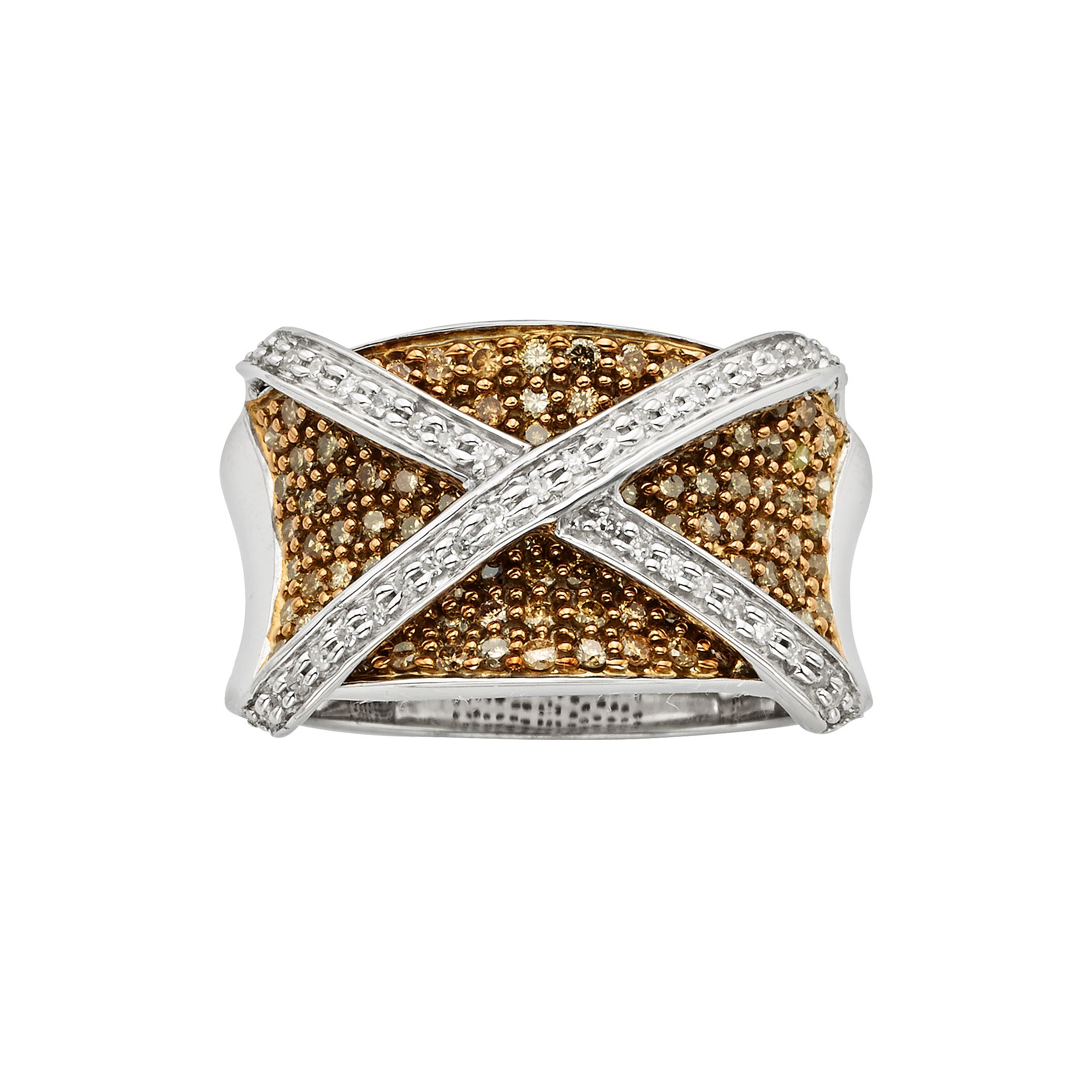 Jewelexcess Sterling Silver Two-Tone 1-ct. T.W. Champagne and White Diamond