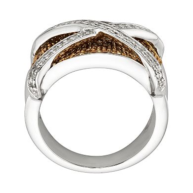 Jewelexcess Sterling Silver Two-Tone 1-ct. T.W. Champagne and White Diamond X Ring