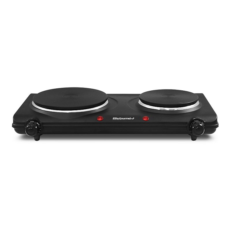 Elite Cuisine Countertop Double Flat Burner, Electric Hot Plate with Temperature Controls, 1500W