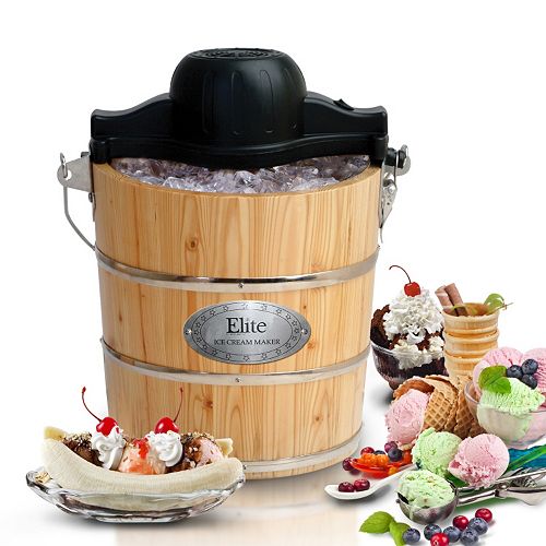Elite Gourmet 4 Qt Wood Bucket Ice Cream Maker 