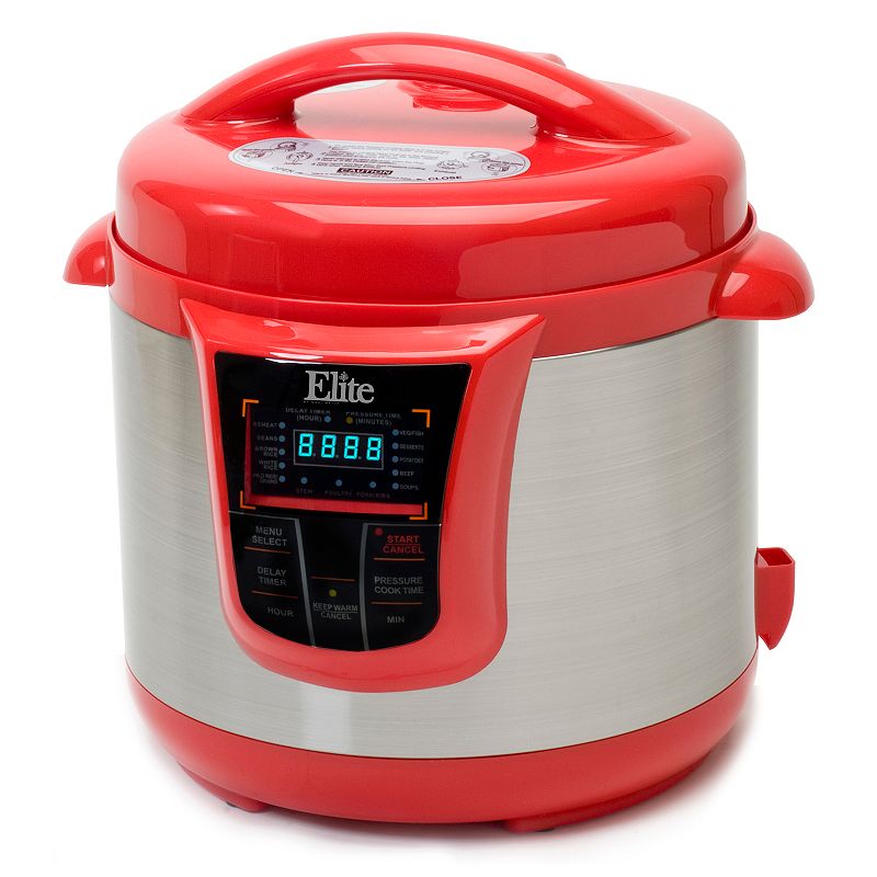 Elite Platinum 8-qt. Stainless Steel Electric Pressure Cooker, Red
