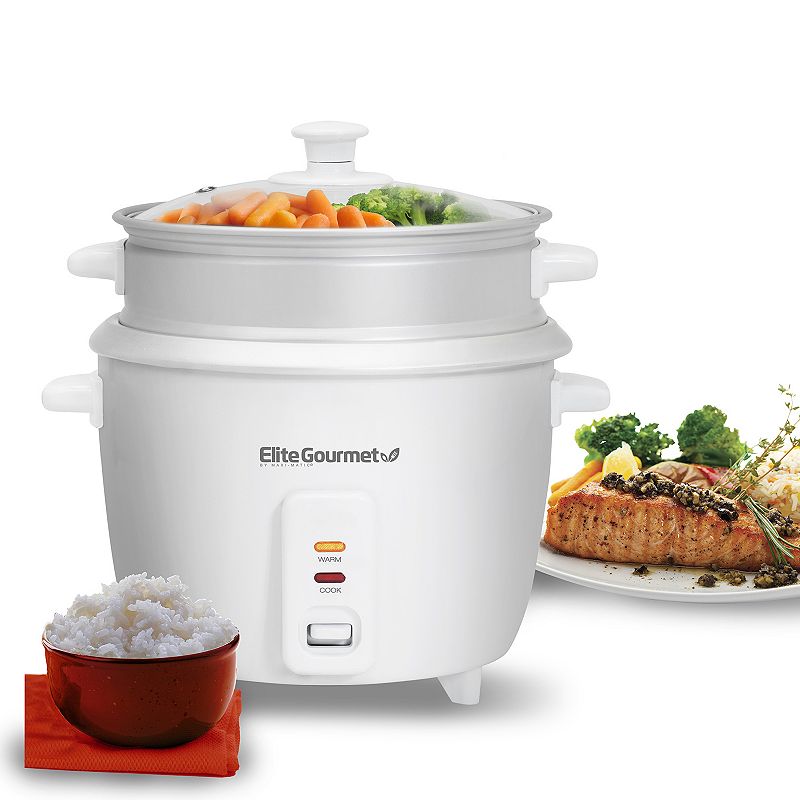 Elite Gourmet 16-Cup Rice Cooker with Steam Tray, White