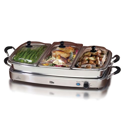 elite stainless steel three tray buffet server slot lid