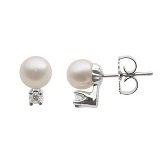 PearLustre by Imperial 18k White Gold AA Akoya Cultured Pearl and 1/10 ct T.W. Diamond Stud Earrings (6-6.5 mm)