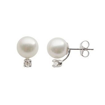 PearLustre by Imperial 18k White Gold AA Akoya Cultured Pearl and 1/5 ct T.W. Diamond Stud Earrings (8-8.5 mm)