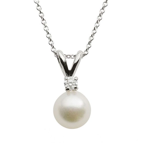 18k White Gold AA Akoya Cultured Pearl & Diamond Accent Pendant - 16 in.
