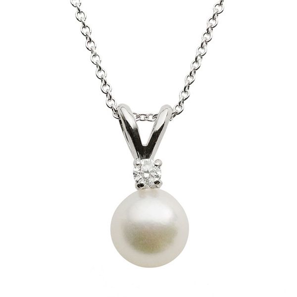18k White Gold AA Akoya Cultured Pearl and Diamond Accent Pendant - 16 in.