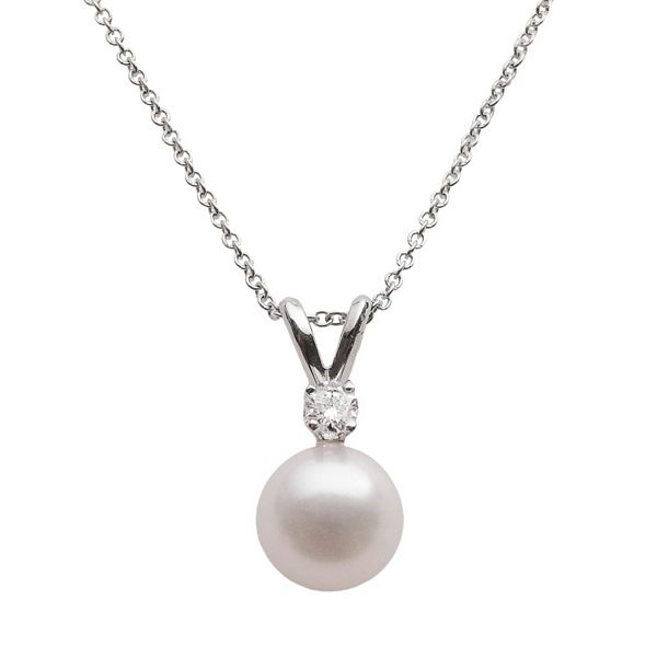 18k White Gold 1/10-ct. T.W. Diamond & AA Akoya Cultured Pearl Pendant ...