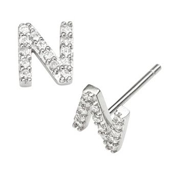Sophie Miller Sterling Silver Cubic Zirconia Initial Stud Earrings