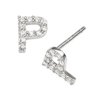 Sophie Miller Sterling Silver Cubic Zirconia Initial Stud Earrings