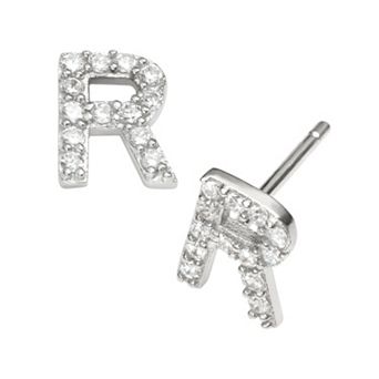 Sophie Miller Sterling Silver Cubic Zirconia Initial Stud Earrings
