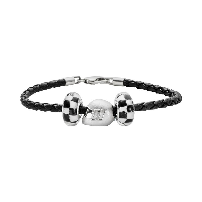 Insignia Collection NASCAR Denny Hamlin Leather Bracelet & Sterling Silver