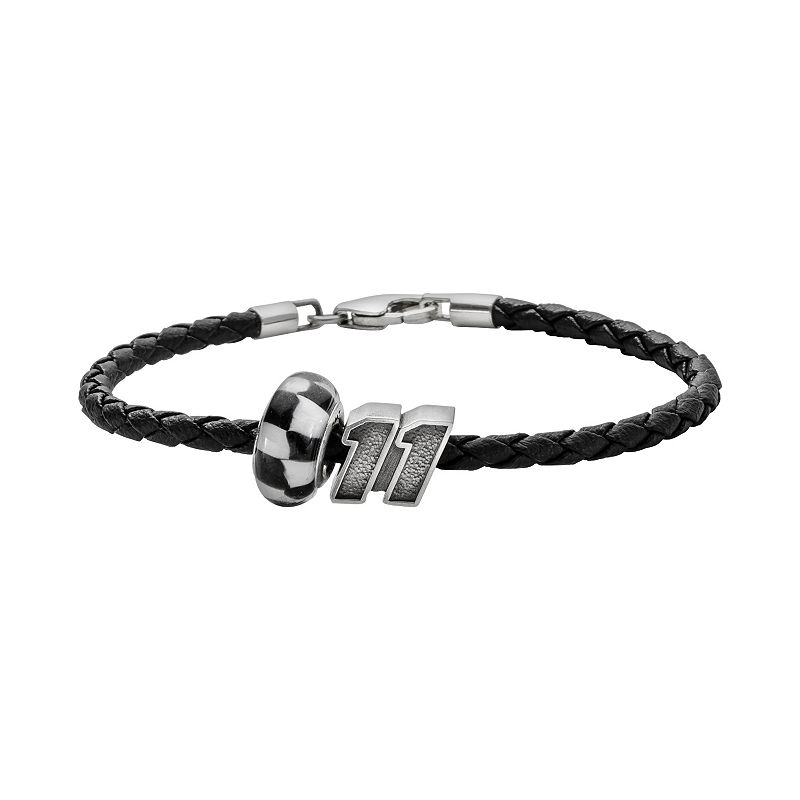 Insignia Collection NASCAR Denny Hamlin Leather Bracelet and Sterling Silv
