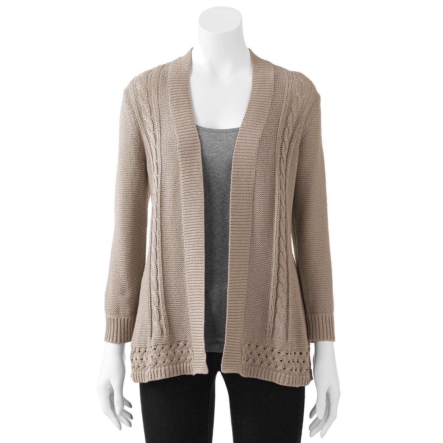 cable knit open front cardigan