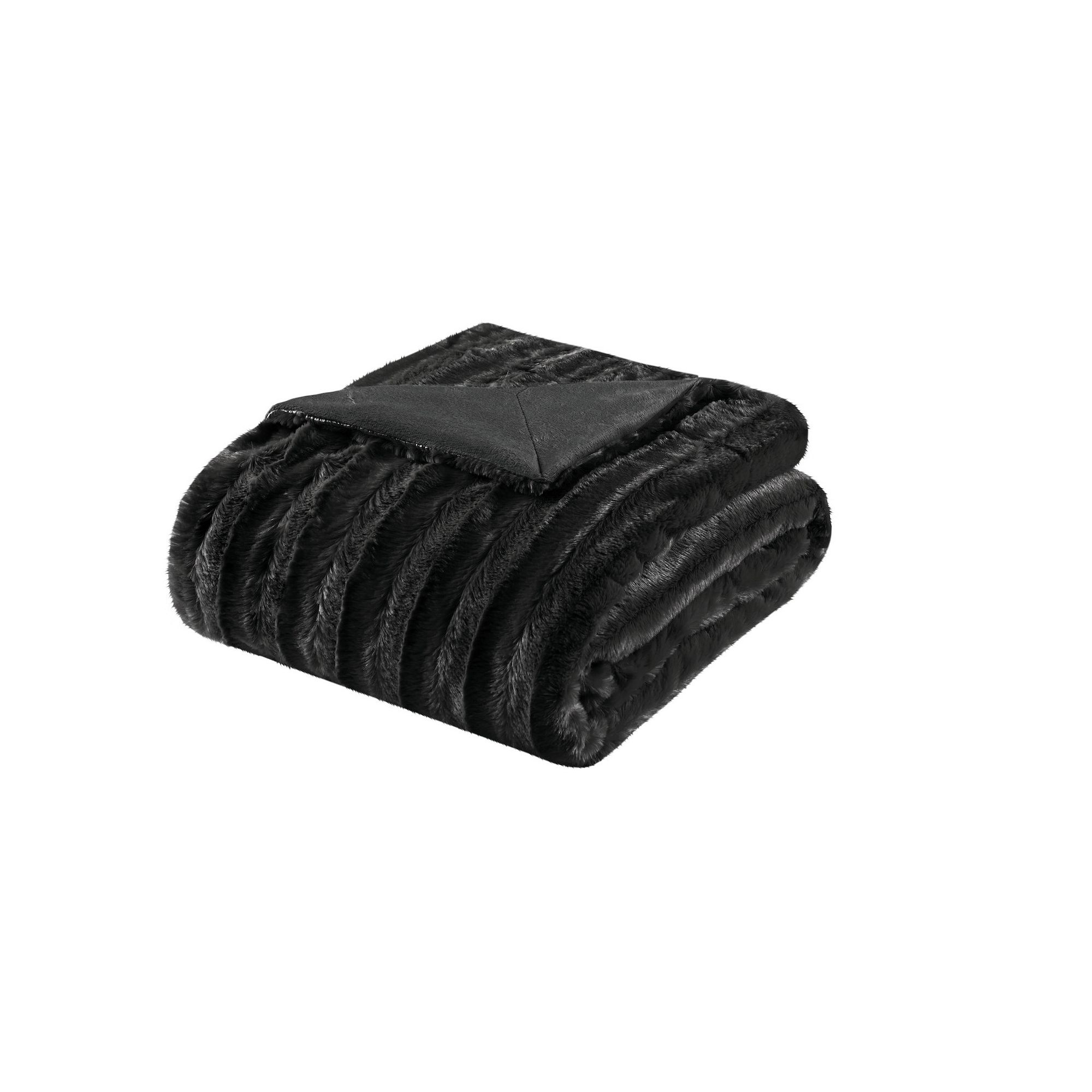 Madison Park Duke Faux-Fur Throw Blanket, Black