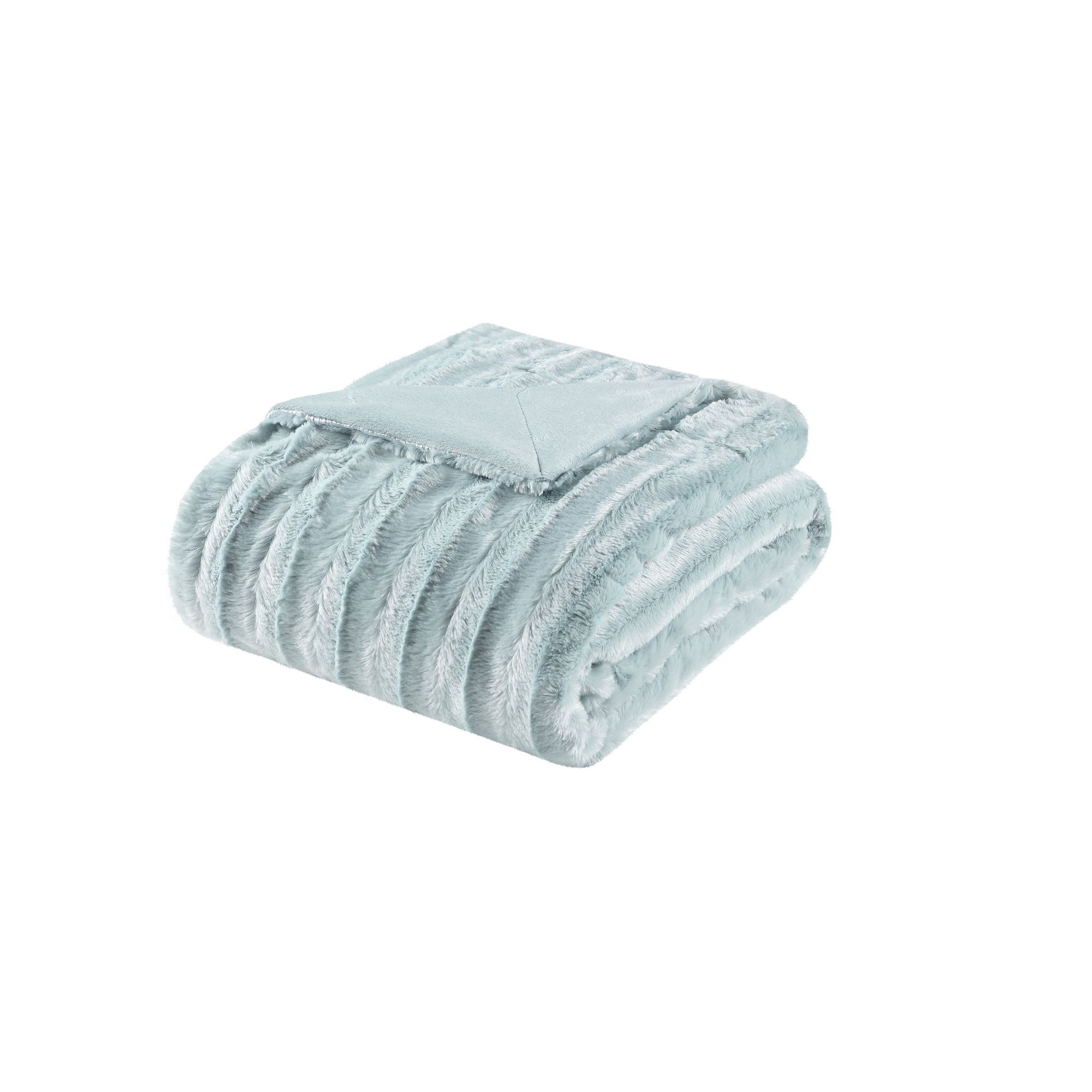 Madison Park Duke Faux-Fur Throw Blanket, Blue