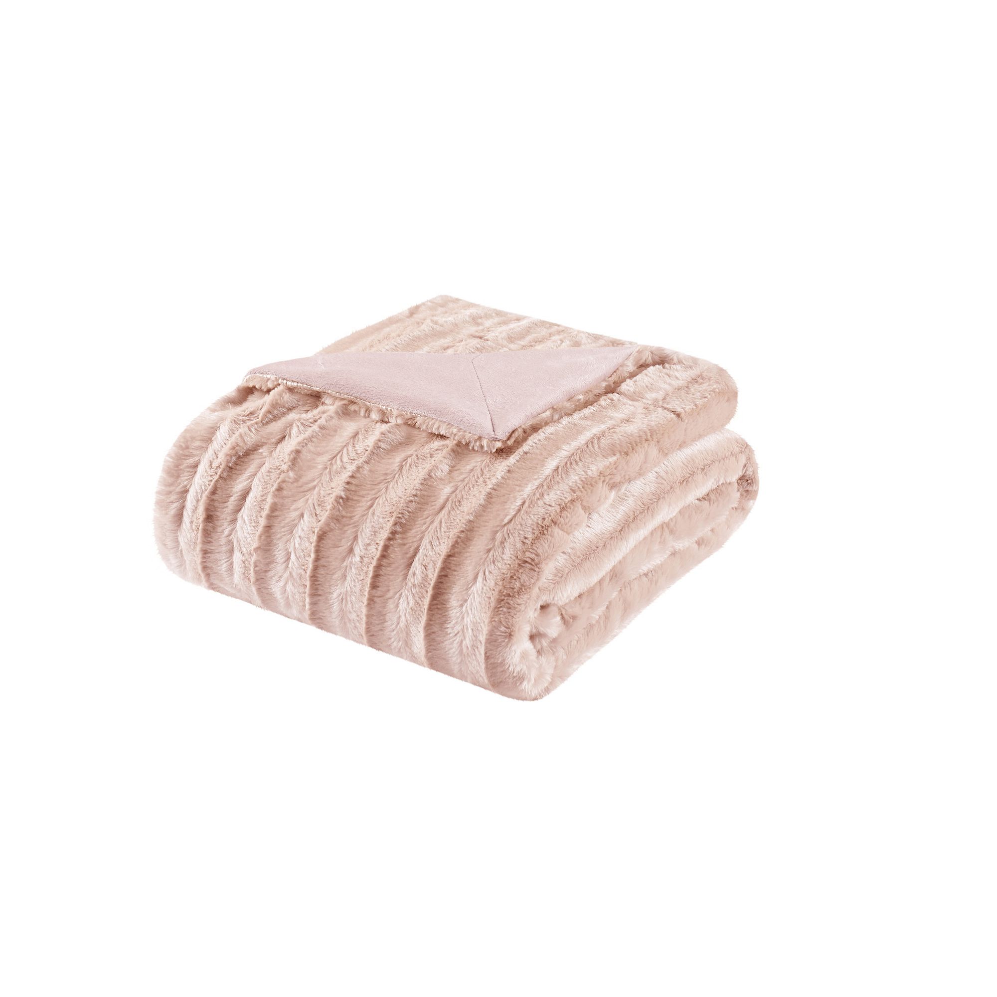 Madison Park Duke Faux-Fur Throw Blanket, Blush