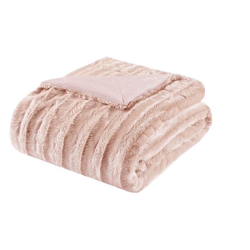 Madison Park Duke Faux-Fur Throw Blanket, Med Pink