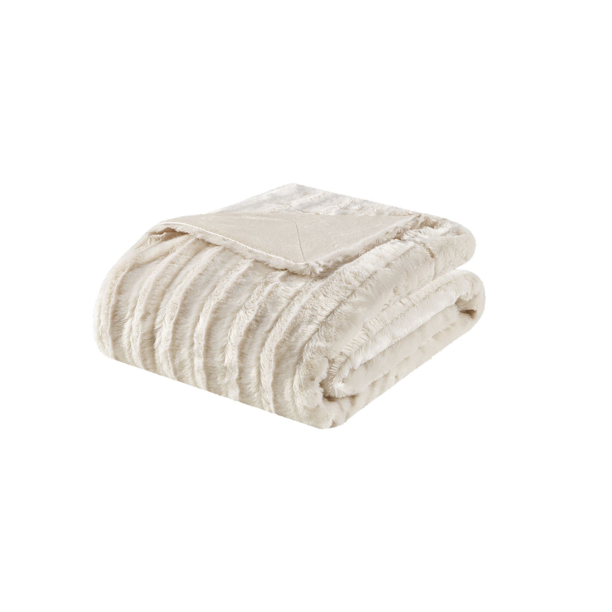 Madison Park Duke Faux-Fur Throw Blanket, Beige