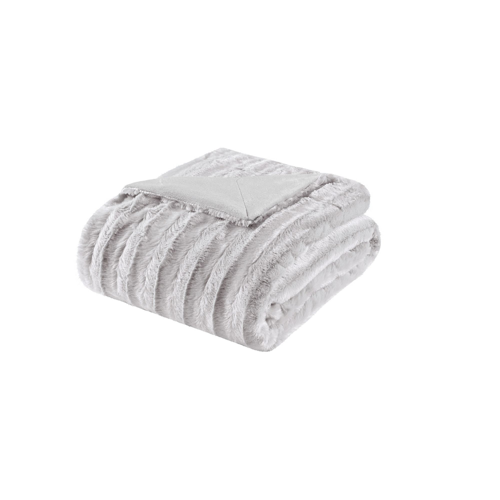 Madison Park Duke Faux-Fur Throw Blanket, Gray