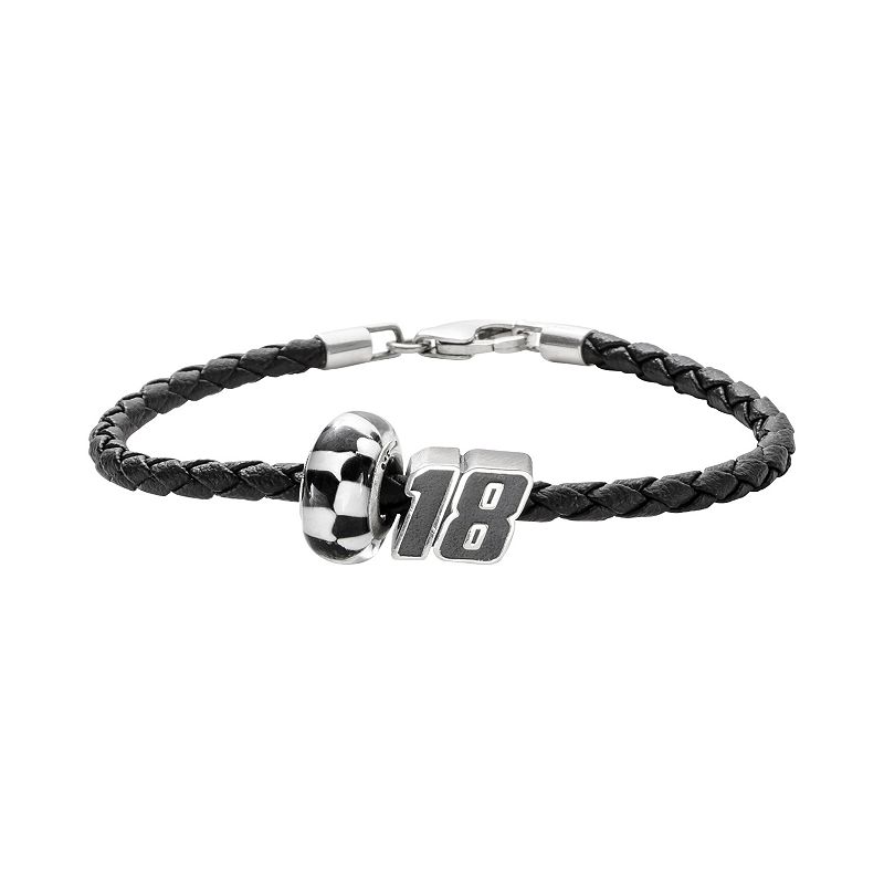 Insignia Collection NASCAR Kyle Busch Leather Bracelet & Sterling Silver 