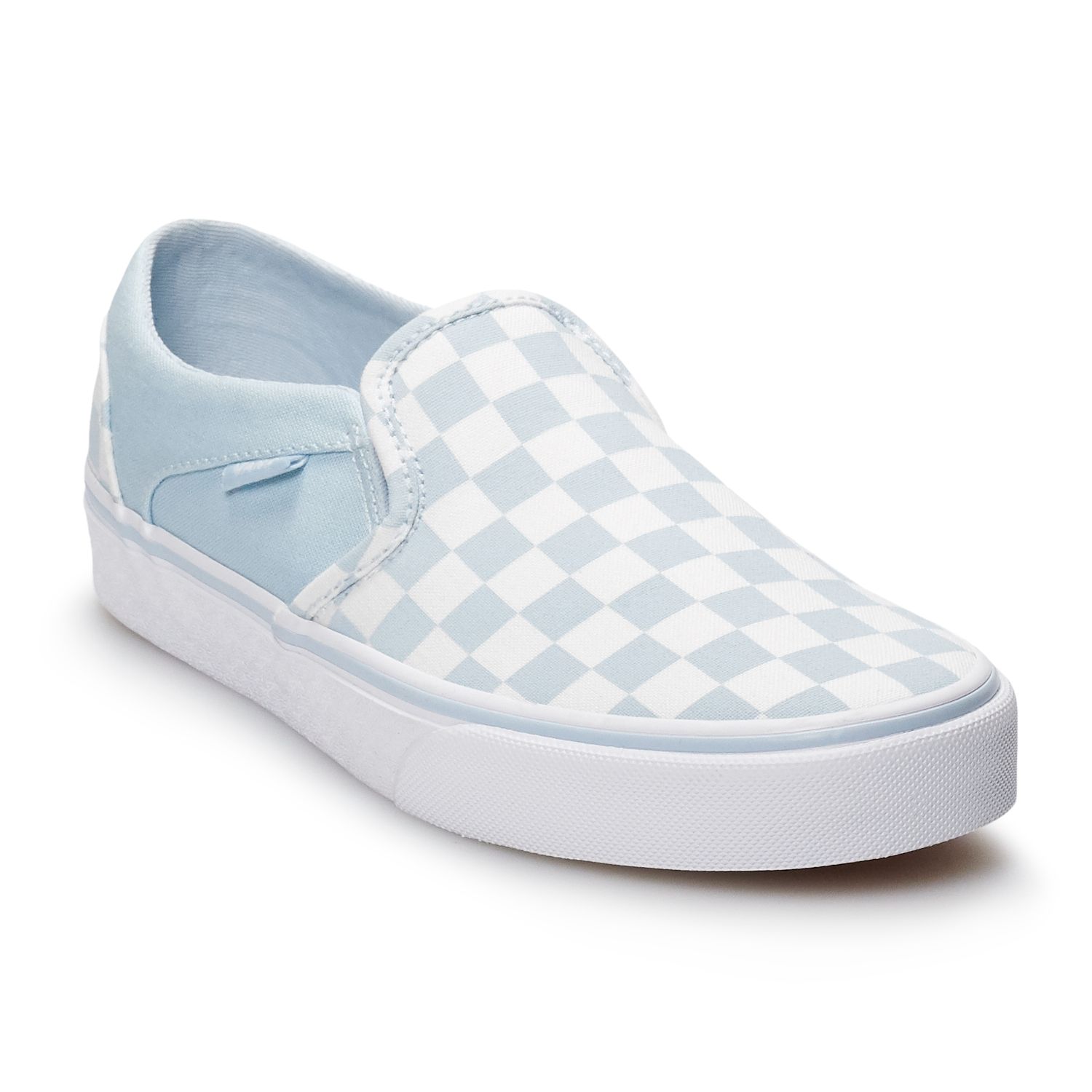 blue and grey checkered vans