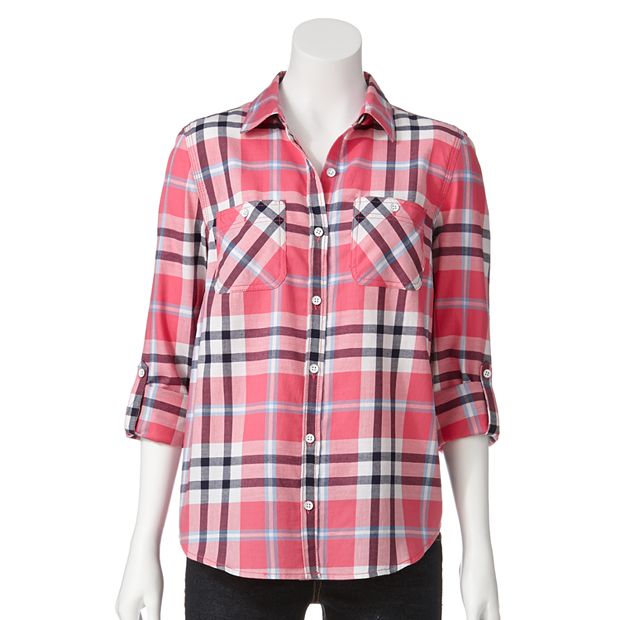 Women's Sonoma Brand Plaid Top With Matching Tank Top Size