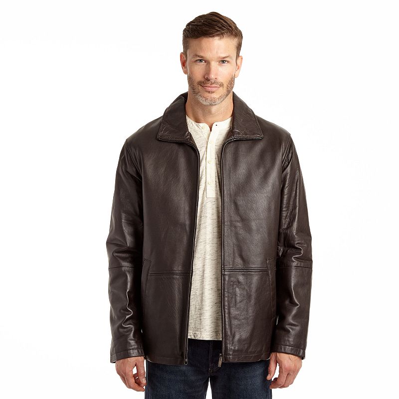 Men's Excelled Classic Leather Straight-Bottom Jacket, Size: XL, Brown ...