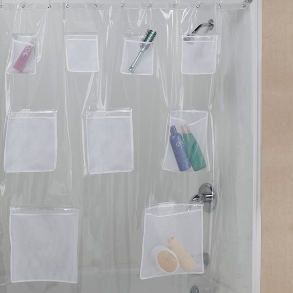 Creative Bath Pockets Vinyl Shower Curtain, Shower Curtain With Phone Pocket
