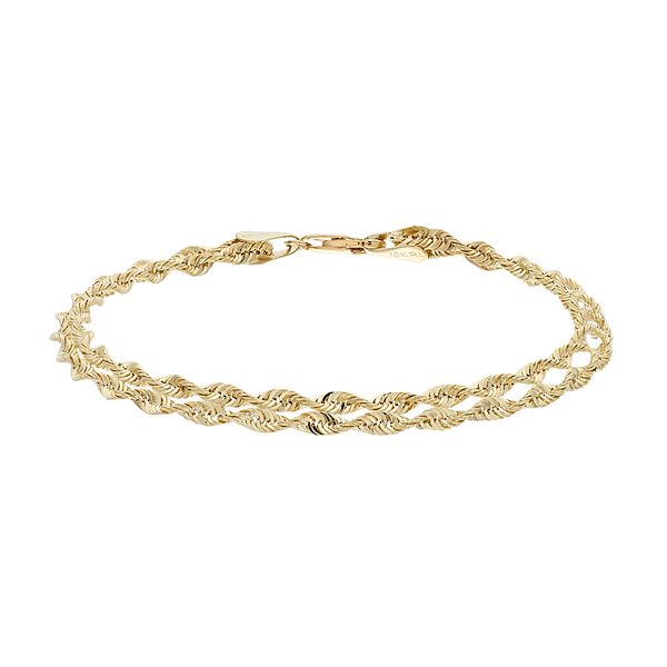Hollow Double Rope Chain Bracelet 10K Yellow Gold 7.5